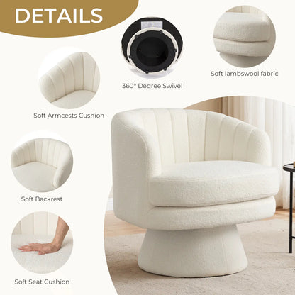 Ebello Lambswool Vanity Chair – 360° Swivel Round Accent Chair
