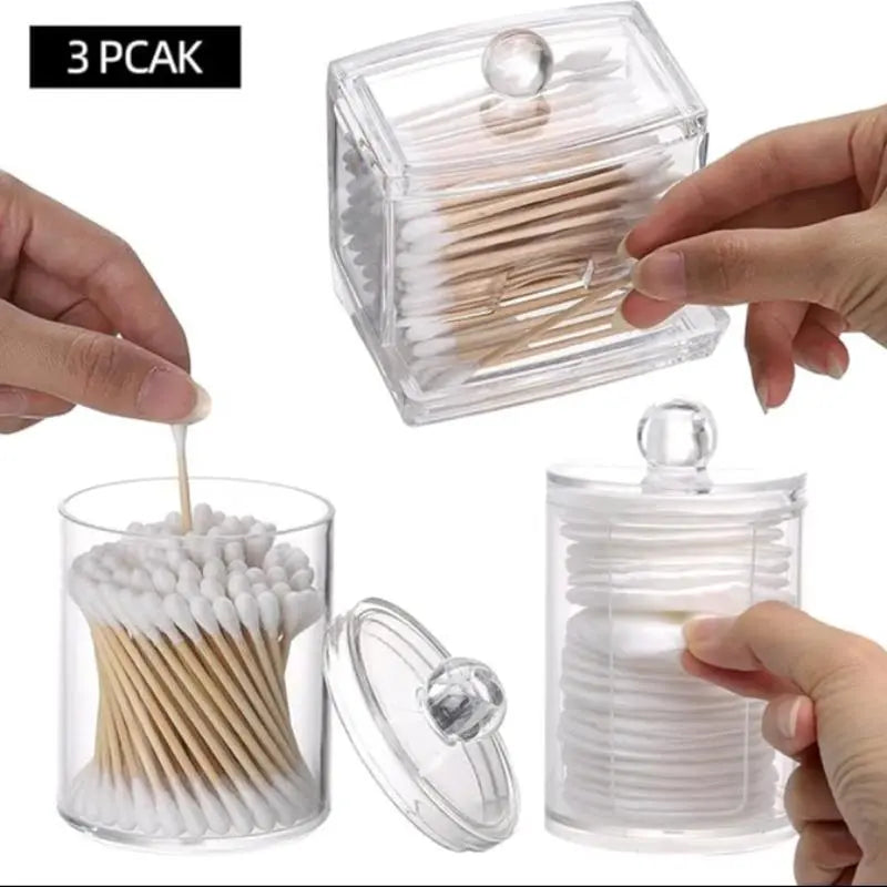 Clear Cotton Swab Storage Box – 2/3-Piece Set with Lids, Bathroom Organizer