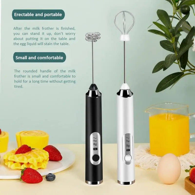 Cordless Milk Frother – 3-Speed, Rechargeable & Self-Cleaning with 3 Whisks