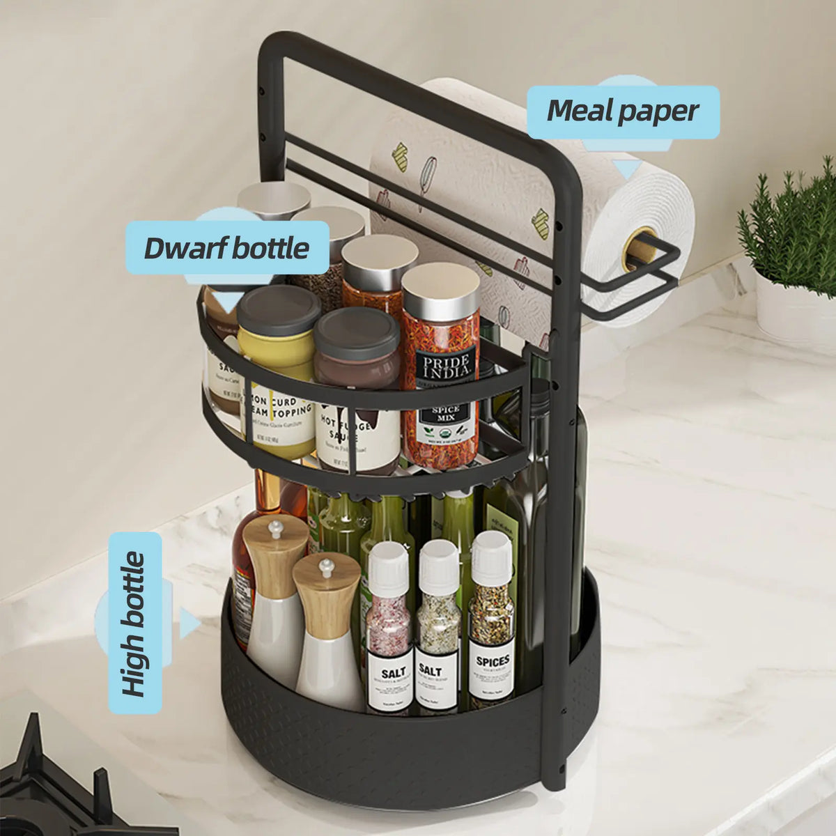 San Dream 2-Tier Rotating Spice Rack – Adjustable Lazy Susan Organizer for Kitchen Countertop & Pantry