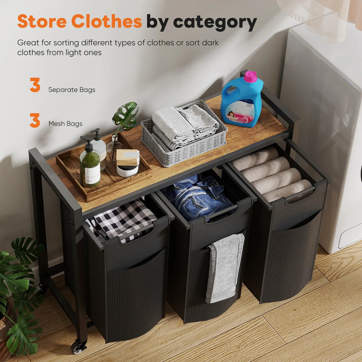 Sweetcrispy Rolling Laundry Hamper – Removable Bag, Freestanding Clothes Organizer with Wheels