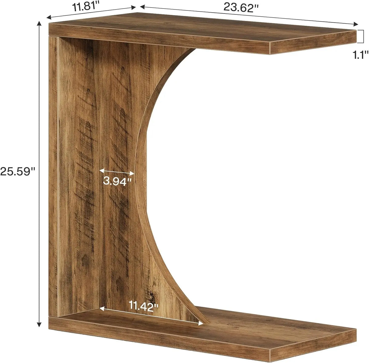 LITTLE TREE C-Shaped End Table – Rustic Brown Sofa Side Table & Over-Couch Tray