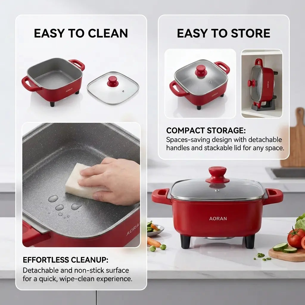 AORAN Ceramic Electric Skillet – Nonstick Deep Frying Pan with Glass Lid & Adjustable Heat