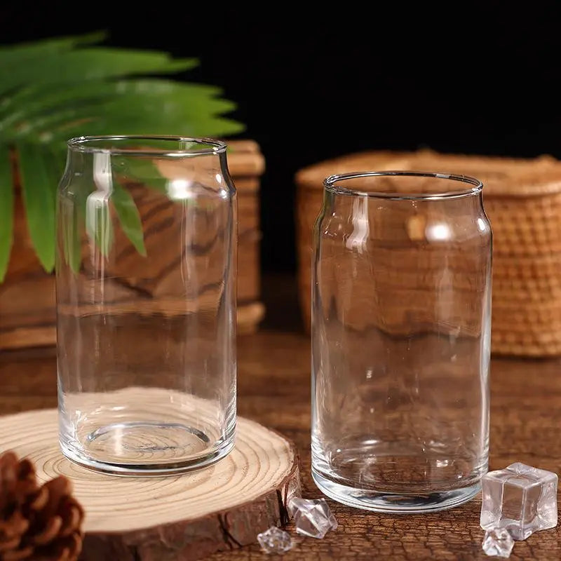 Glass Can-Shaped Cup Set – Clear Tumbler with Lid, Straw & Cleaning Brush