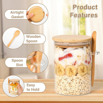 Glass Storage Jar with Wooden Lid & Spoon – Airtight Kitchen Container, 1/2/3/4/8 Pack