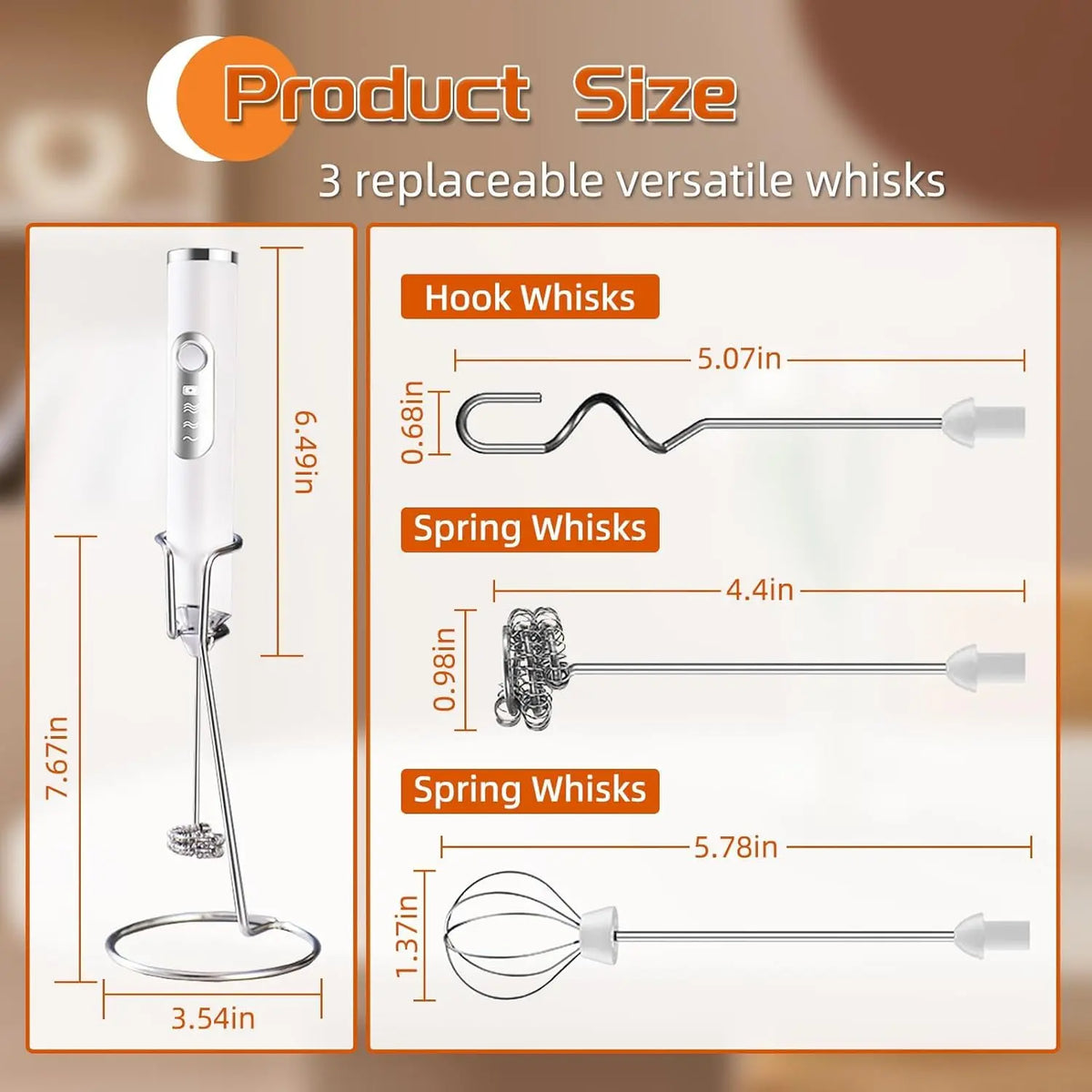 Cordless Milk Frother – 3-Speed, Rechargeable & Self-Cleaning with 3 Whisks