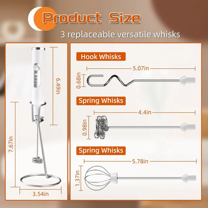 Cordless Milk Frother – 3-Speed, Rechargeable & Self-Cleaning with 3 Whisks