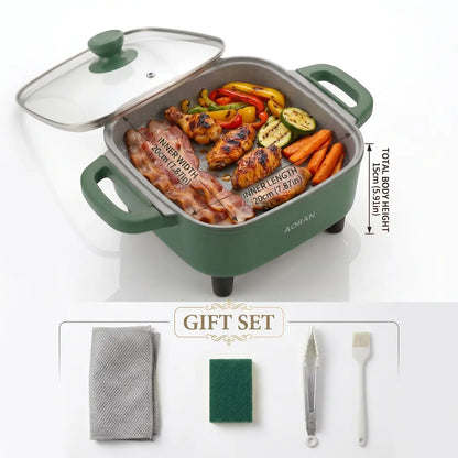 AORAN Ceramic Electric Skillet – Nonstick Deep Frying Pan with Glass Lid & Adjustable Heat