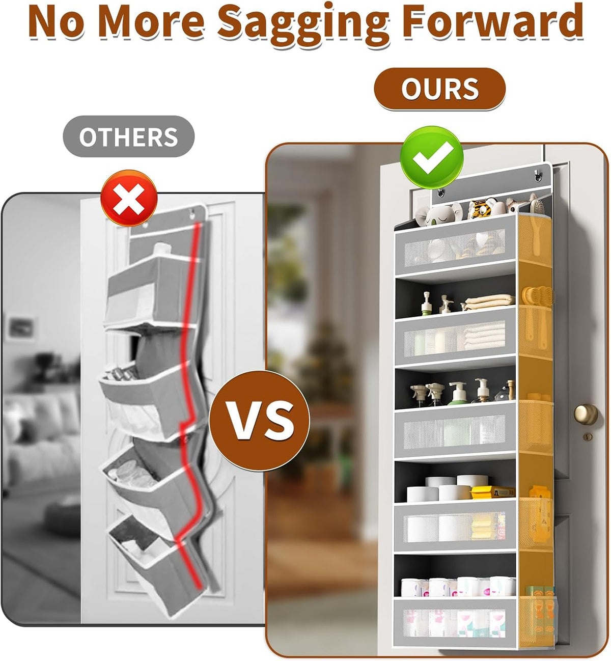 5-Tier Over-the-Door Organizer – 5 Large Baskets & 10 Side Pockets, 44-Lb Storage Capacity, Grey