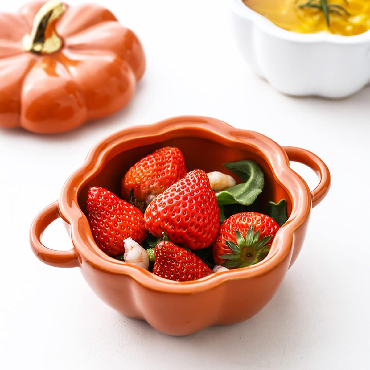 Pumpkin-Shaped Ceramic Dutch Oven – Mini Covered Casserole & Baking Dish with Lid, Orange