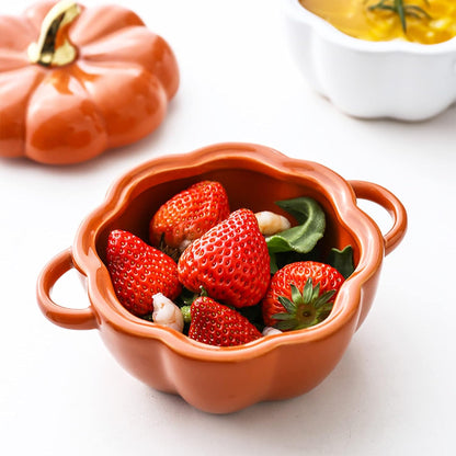 Pumpkin-Shaped Ceramic Dutch Oven – Mini Covered Casserole & Baking Dish with Lid, Orange
