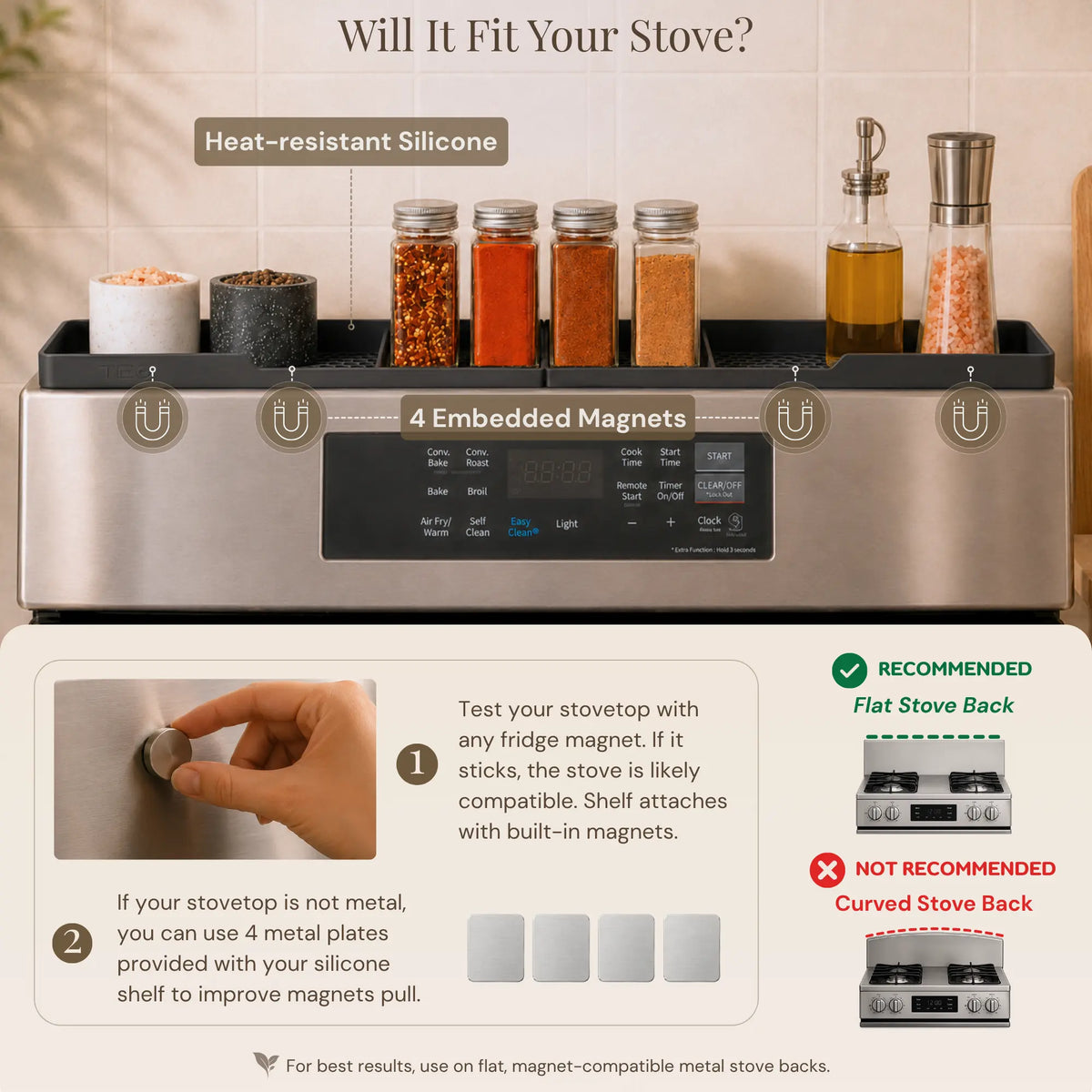 TEO 30" Silicone Magnetic Stove Top Shelf – Over-the-Stove Spice Rack & Kitchen Organizer