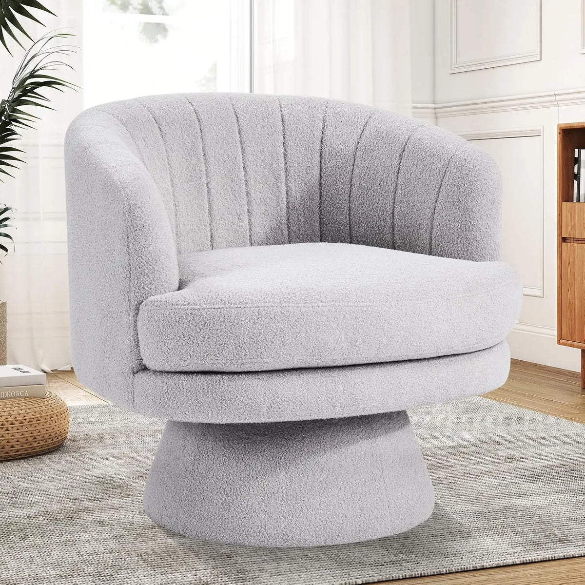 Ebello Lambswool Vanity Chair – 360° Swivel Round Accent Chair