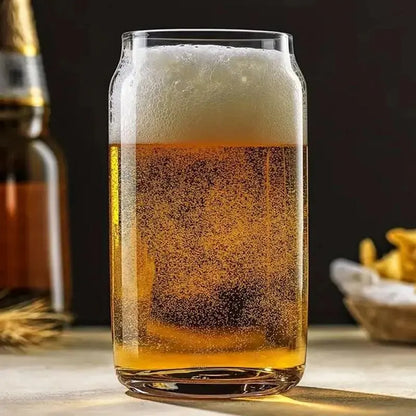Glass Can-Shaped Cup Set – Clear Tumbler with Lid, Straw & Cleaning Brush