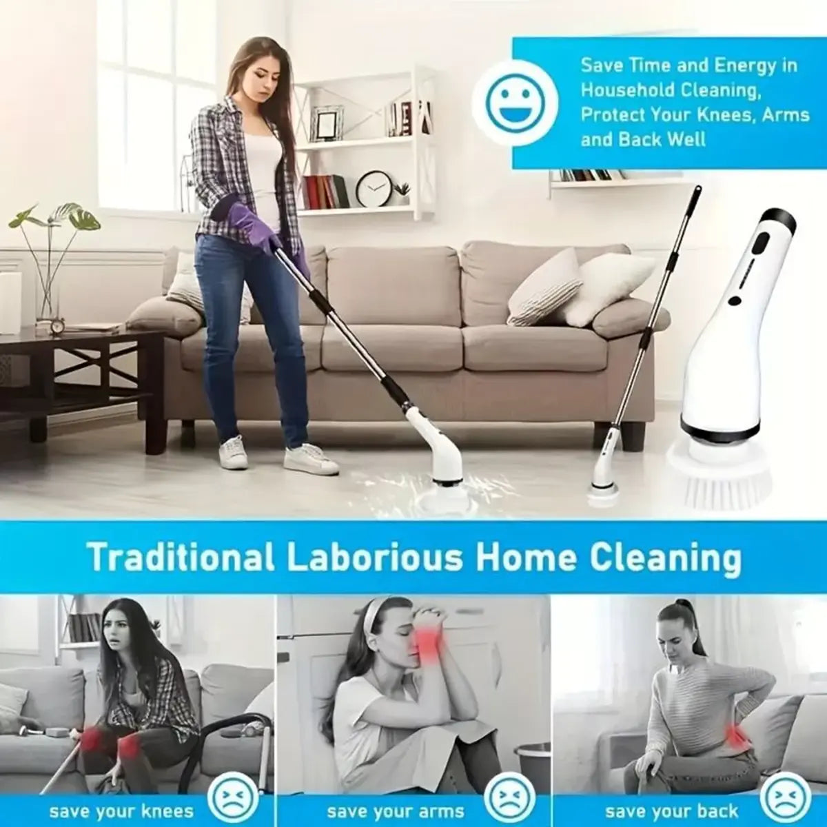 Cordless Electric Spin Scrubber – USB-C Rechargeable, 2-Speed, IPX7 Waterproof & 4 Replaceable Heads