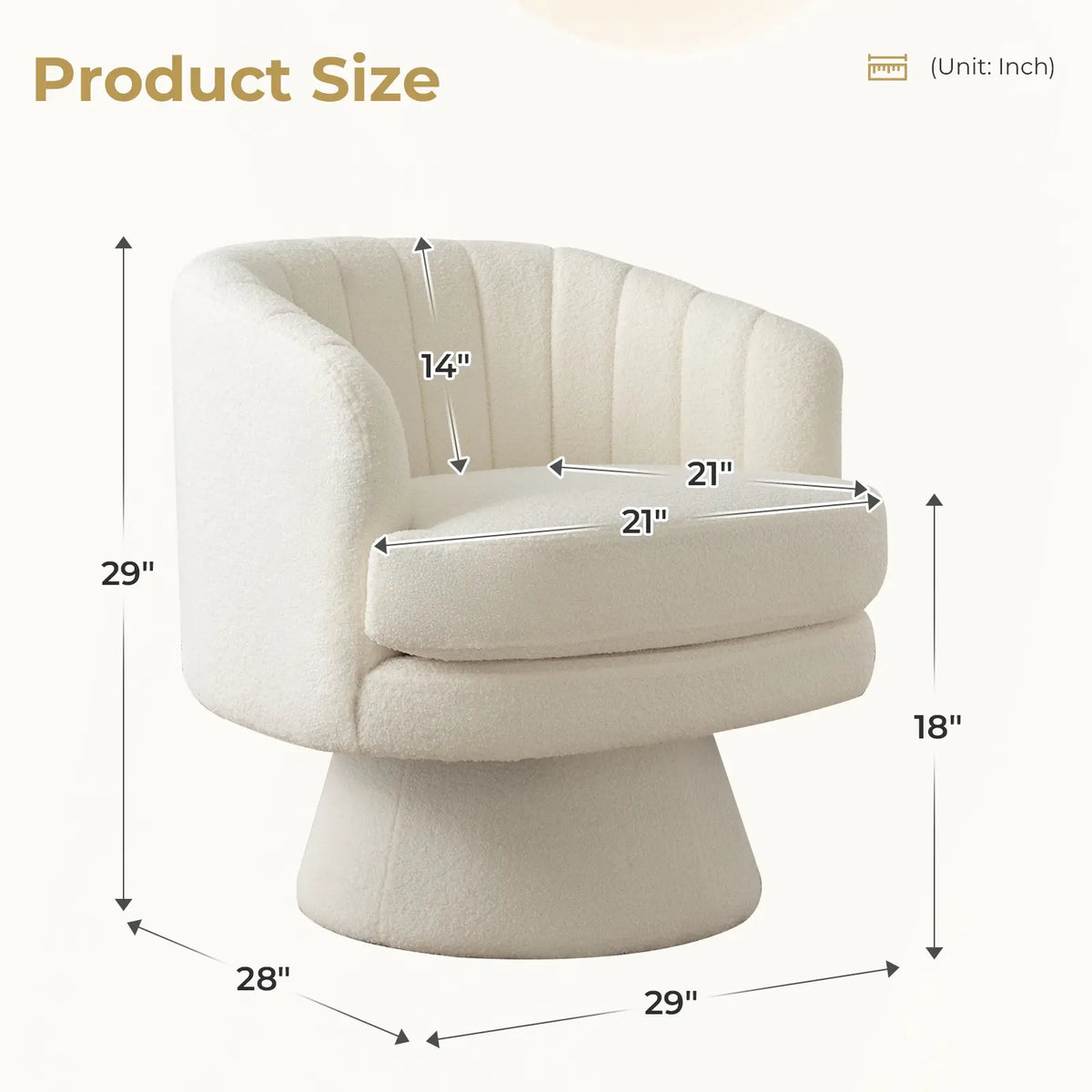 Ebello Lambswool Vanity Chair – 360° Swivel Round Accent Chair