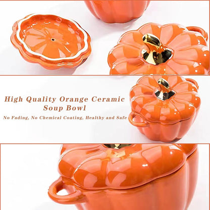 Pumpkin-Shaped Ceramic Dutch Oven – Mini Covered Casserole & Baking Dish with Lid, Orange