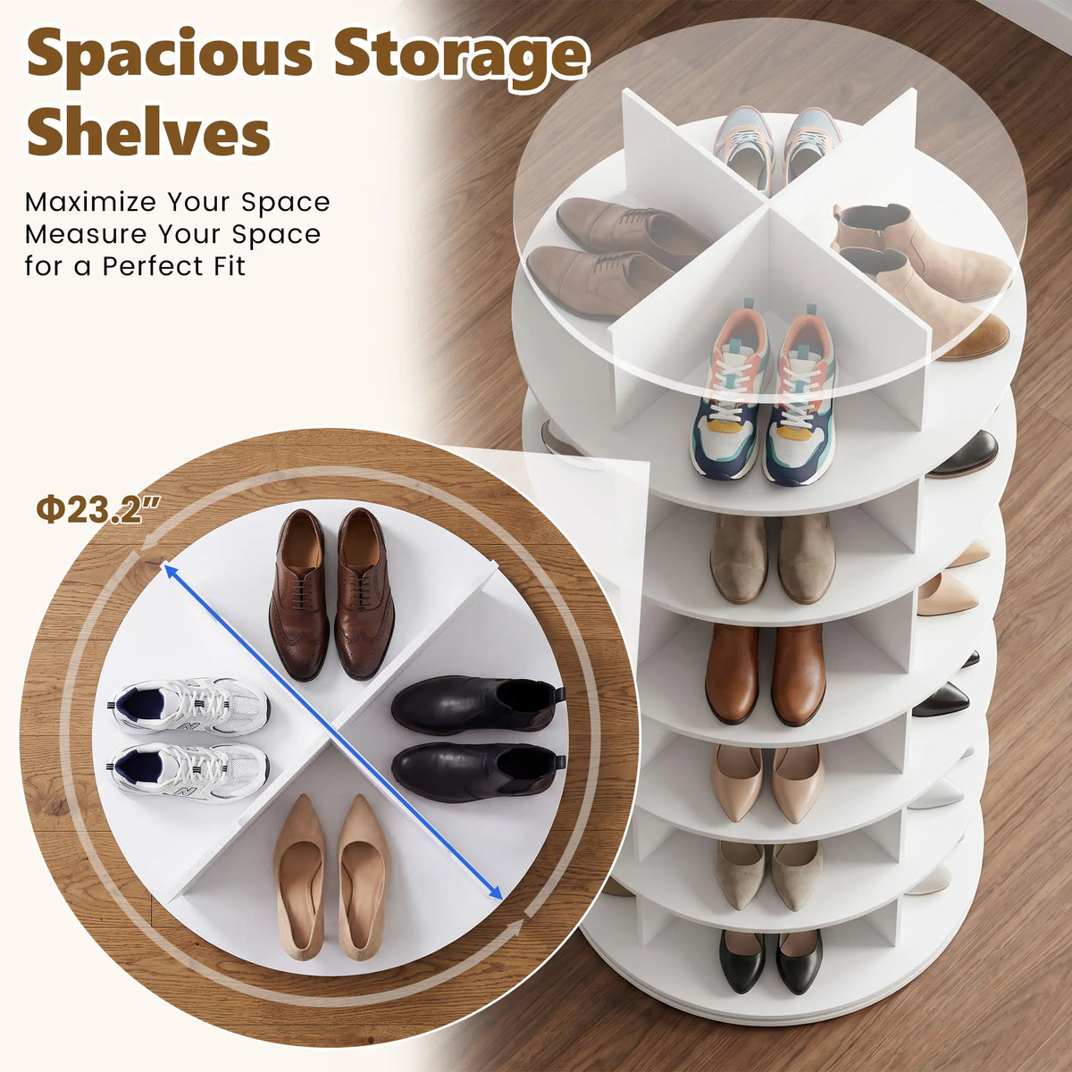 Sweetcrispy 360° Rotating Shoe Rack – Multi-Shelf Vertical Organizer for Shoes & Handbags