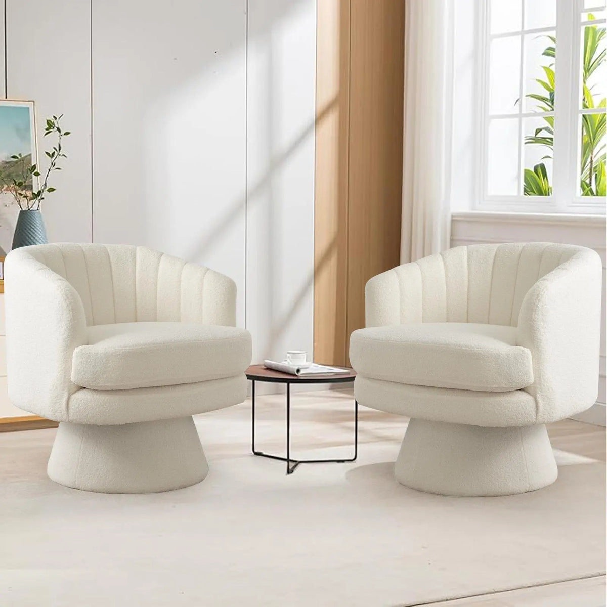 Ebello Lambswool Vanity Chair – 360° Swivel Round Accent Chair