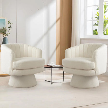 Ebello Lambswool Vanity Chair – 360° Swivel Round Accent Chair
