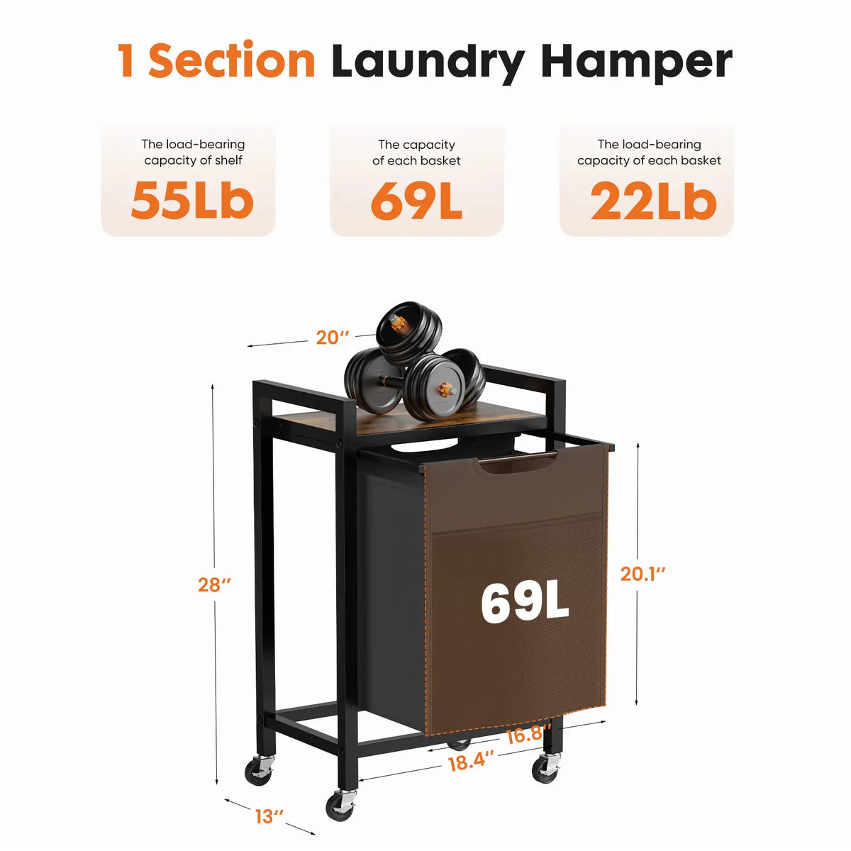 Sweetcrispy Rolling Laundry Hamper – Removable Bag, Freestanding Clothes Organizer with Wheels