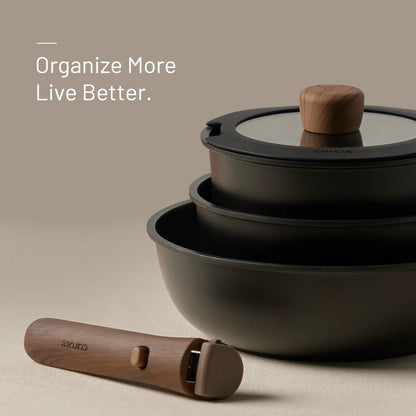 [Official] CAROTE Nonstick Pots & Pans Set – 19/22/26-Piece Options, Wooden Detachable Handle, Space-Saving Cookware