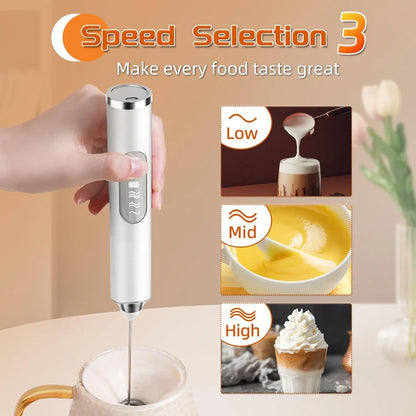Cordless Milk Frother – 3-Speed, Rechargeable & Self-Cleaning with 3 Whisks