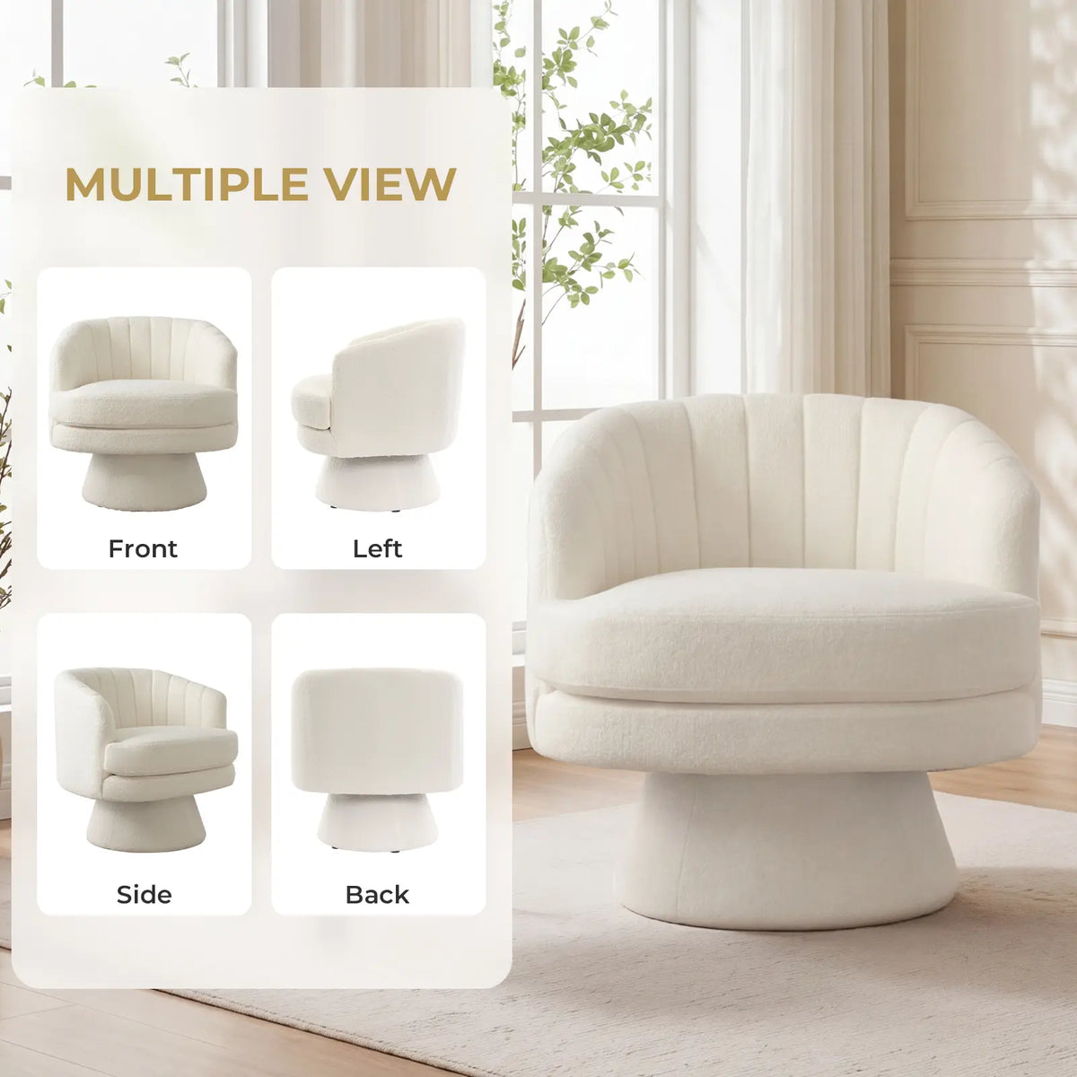 Ebello Lambswool Vanity Chair – 360° Swivel Round Accent Chair