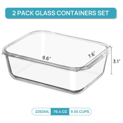 Vtopmart Glass Food Storage Containers – 2/18-Piece Set, Airtight & Leakproof Lids