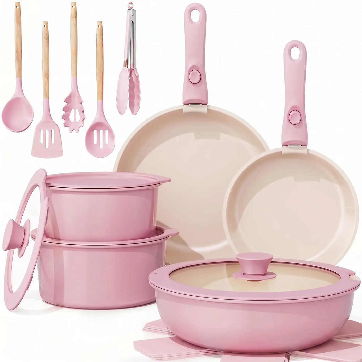 19-Piece Nonstick Cookware Set – Detachable Handle & 4-in-1 Multi-Use Pan