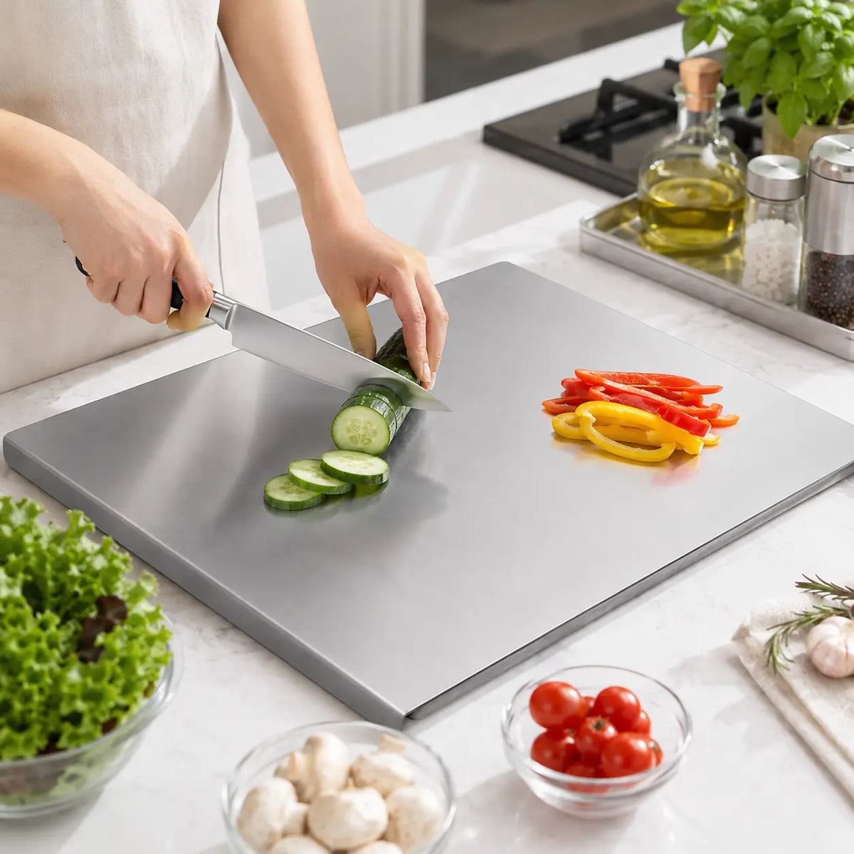 Stainless Steel Chopping Board – Anti-Slip, Mold-Resistant Kitchen Cutting Board