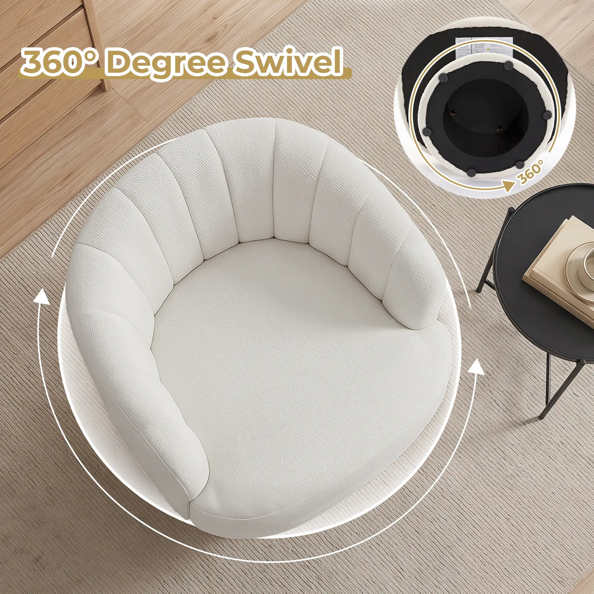 Ebello Lambswool Vanity Chair – 360° Swivel Round Accent Chair